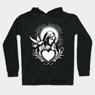 Holy Mary with heart and dove of peace Hoodie